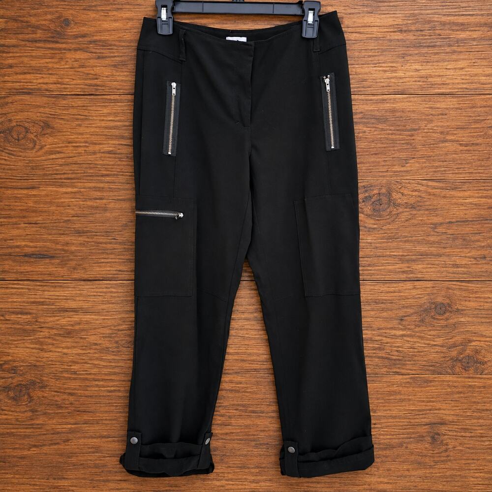 Chico's Women's Black Cargo Pants Size 00 Zipper Pockets Roll Tab Hem